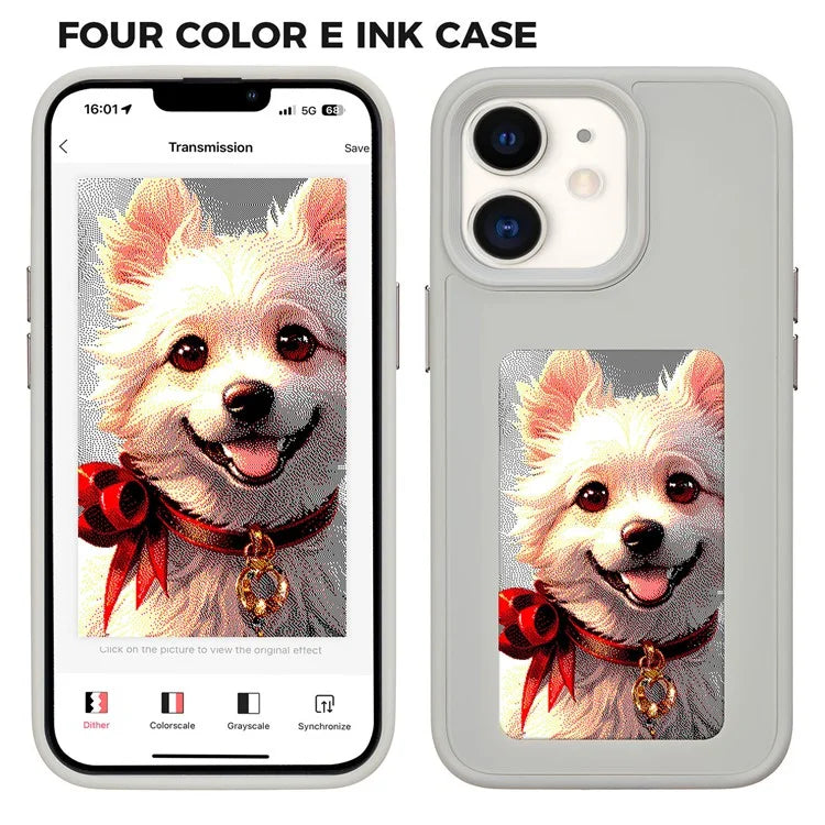 INKZONE For iPhone 11 4-Color E Ink Phone Cover NFC Projection DIY Pattern PC+TPU Case