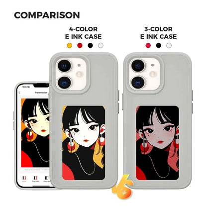 INKZONE For iPhone 11 4-Color E Ink Phone Cover NFC Projection DIY Pattern PC+TPU Case