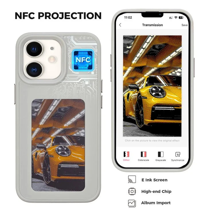 INKZONE For iPhone 11 4-Color E Ink Phone Cover NFC Projection DIY Pattern PC+TPU Case