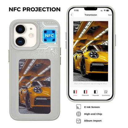 INKZONE For iPhone 11 4-Color E Ink Phone Cover NFC Projection DIY Pattern PC+TPU Case