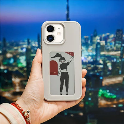 INKZONE For iPhone 11 4-Color E Ink Phone Cover NFC Projection DIY Pattern PC+TPU Case