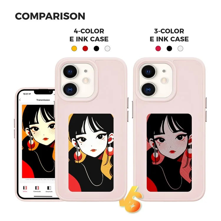 INKZONE For iPhone 11 4-Color E Ink Phone Cover NFC Projection DIY Pattern PC+TPU Case