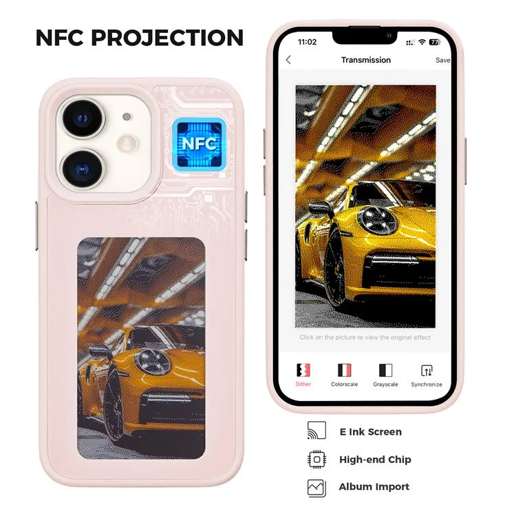 INKZONE For iPhone 11 4-Color E Ink Phone Cover NFC Projection DIY Pattern PC+TPU Case