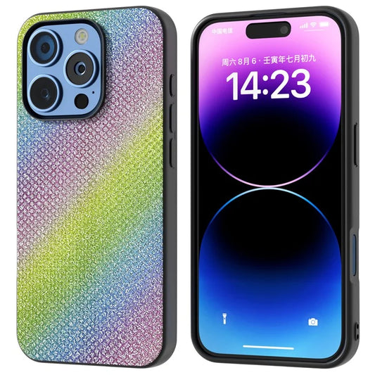 For iPhone 16 Pro Max Case Glitter Rhinestone Texture Leather+PC Phone Cover