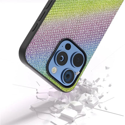 For iPhone 16 Pro Max Case Glitter Rhinestone Texture Leather+PC Phone Cover