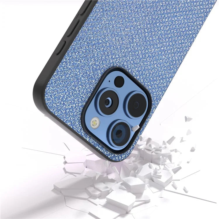 For iPhone 16 Pro Max Case Glitter Rhinestone Texture Leather+PC Phone Cover
