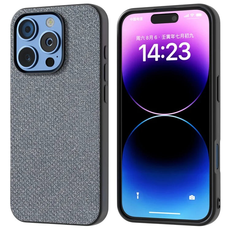 For iPhone 16 Pro Max Case Glitter Rhinestone Texture Leather+PC Phone Cover