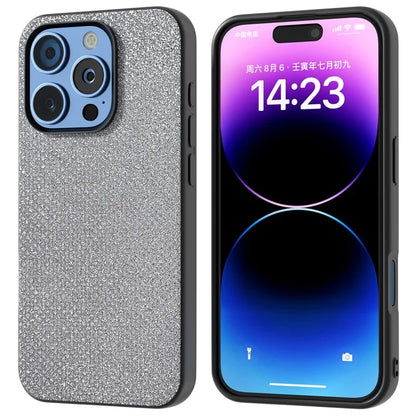 For iPhone 16 Pro Max Case Glitter Rhinestone Texture Leather+PC Phone Cover