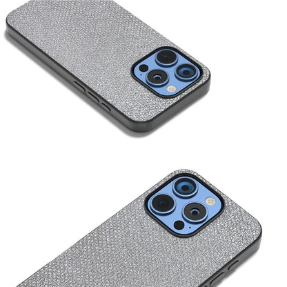 For iPhone 16 Pro Max Case Glitter Rhinestone Texture Leather+PC Phone Cover