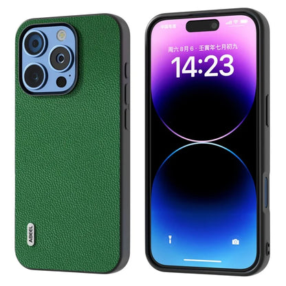 ABEEL For iPhone 16 Pro Case Litchi Texture Genuine Cow Leather+PC Phone Cover