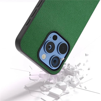 ABEEL For iPhone 16 Pro Case Litchi Texture Genuine Cow Leather+PC Phone Cover
