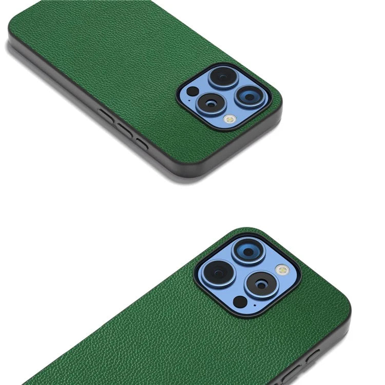 ABEEL For iPhone 16 Pro Case Litchi Texture Genuine Cow Leather+PC Phone Cover