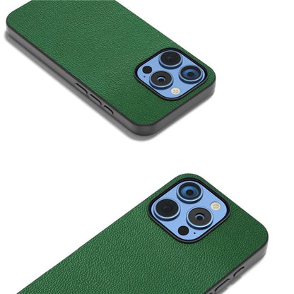 ABEEL For iPhone 16 Pro Case Litchi Texture Genuine Cow Leather+PC Phone Cover