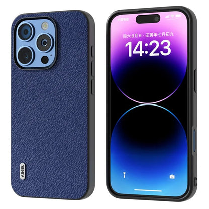 ABEEL For iPhone 16 Pro Case Litchi Texture Genuine Cow Leather+PC Phone Cover