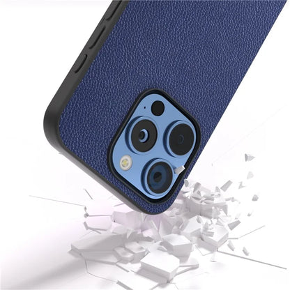 ABEEL For iPhone 16 Pro Case Litchi Texture Genuine Cow Leather+PC Phone Cover
