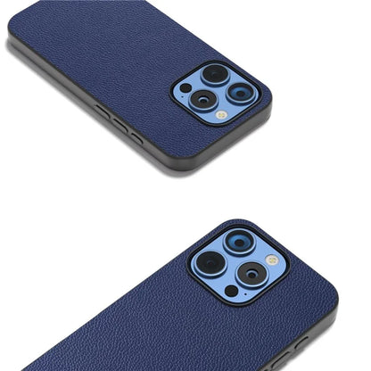 ABEEL For iPhone 16 Pro Case Litchi Texture Genuine Cow Leather+PC Phone Cover