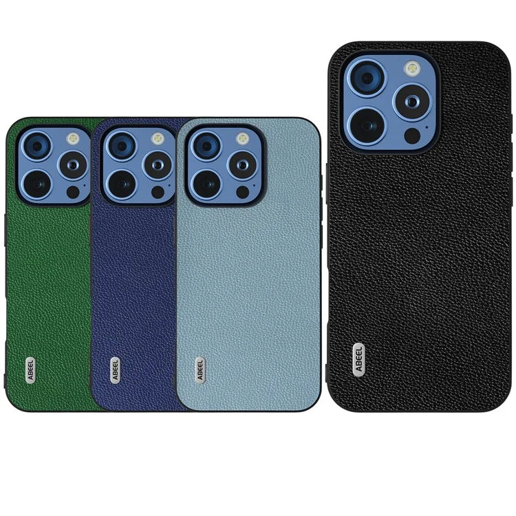 ABEEL For iPhone 16 Pro Case Litchi Texture Genuine Cow Leather+PC Phone Cover