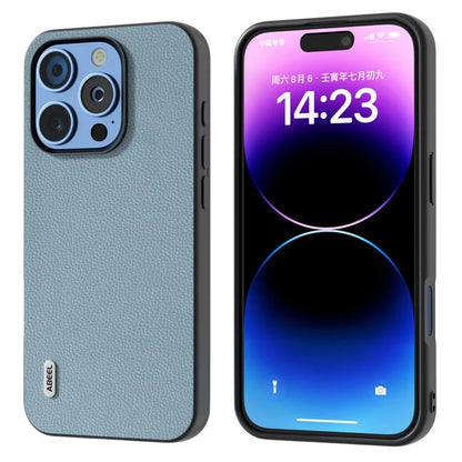 ABEEL For iPhone 16 Pro Case Litchi Texture Genuine Cow Leather+PC Phone Cover
