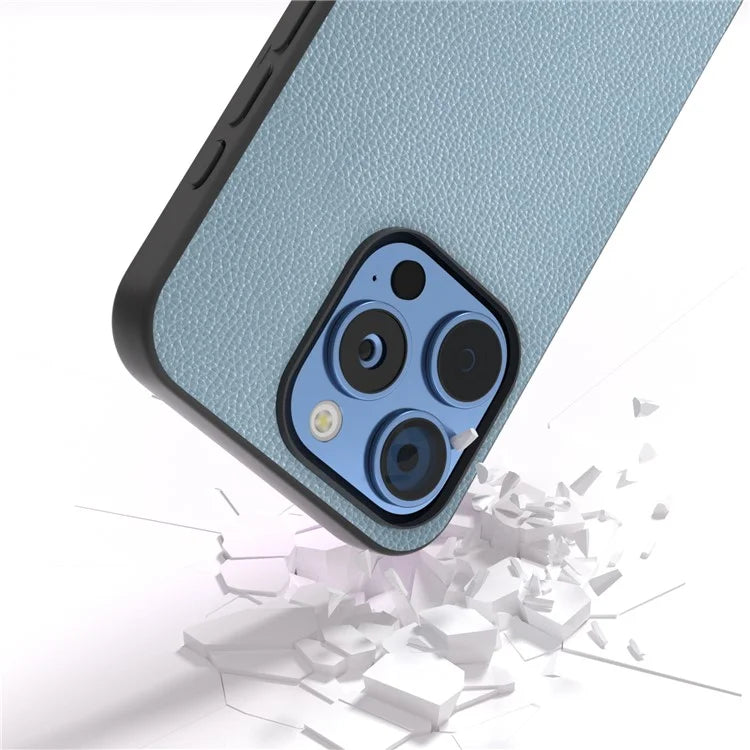ABEEL For iPhone 16 Pro Case Litchi Texture Genuine Cow Leather+PC Phone Cover