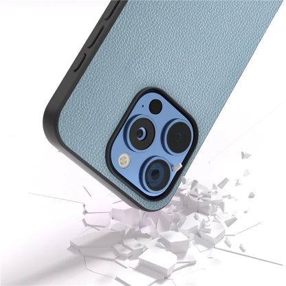 ABEEL For iPhone 16 Pro Case Litchi Texture Genuine Cow Leather+PC Phone Cover