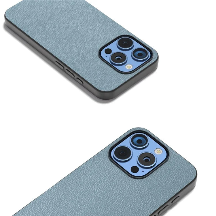 ABEEL For iPhone 16 Pro Case Litchi Texture Genuine Cow Leather+PC Phone Cover