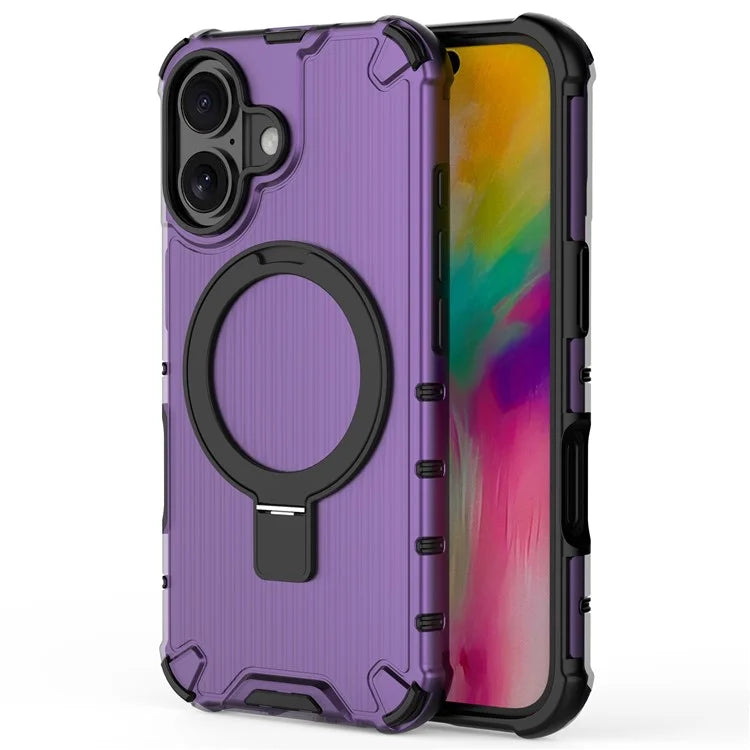 For iPhone 16 Case with Kickstand PC+TPU Phone Cover Compatible with MagSafe