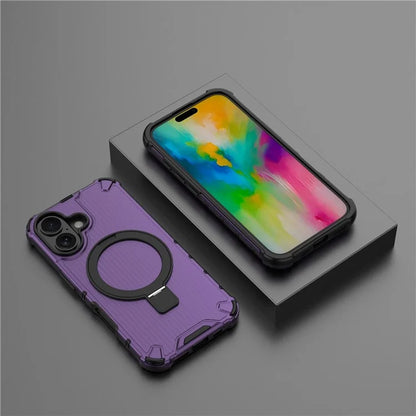 For iPhone 16 Case with Kickstand PC+TPU Phone Cover Compatible with MagSafe