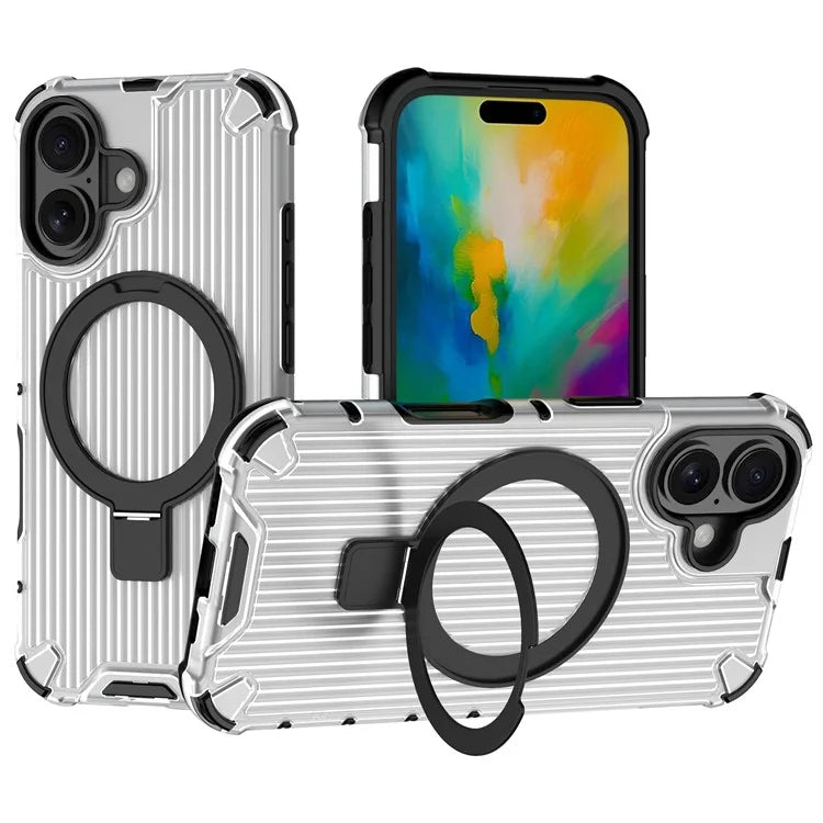 For iPhone 16 Case with Kickstand PC+TPU Phone Cover Compatible with MagSafe