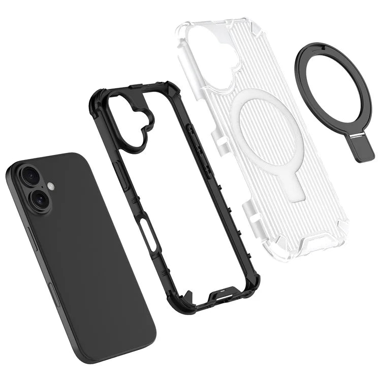 For iPhone 16 Case with Kickstand PC+TPU Phone Cover Compatible with MagSafe