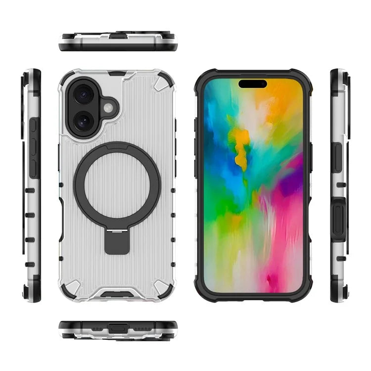 For iPhone 16 Case with Kickstand PC+TPU Phone Cover Compatible with MagSafe