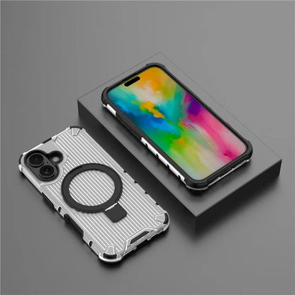 For iPhone 16 Case with Kickstand PC+TPU Phone Cover Compatible with MagSafe