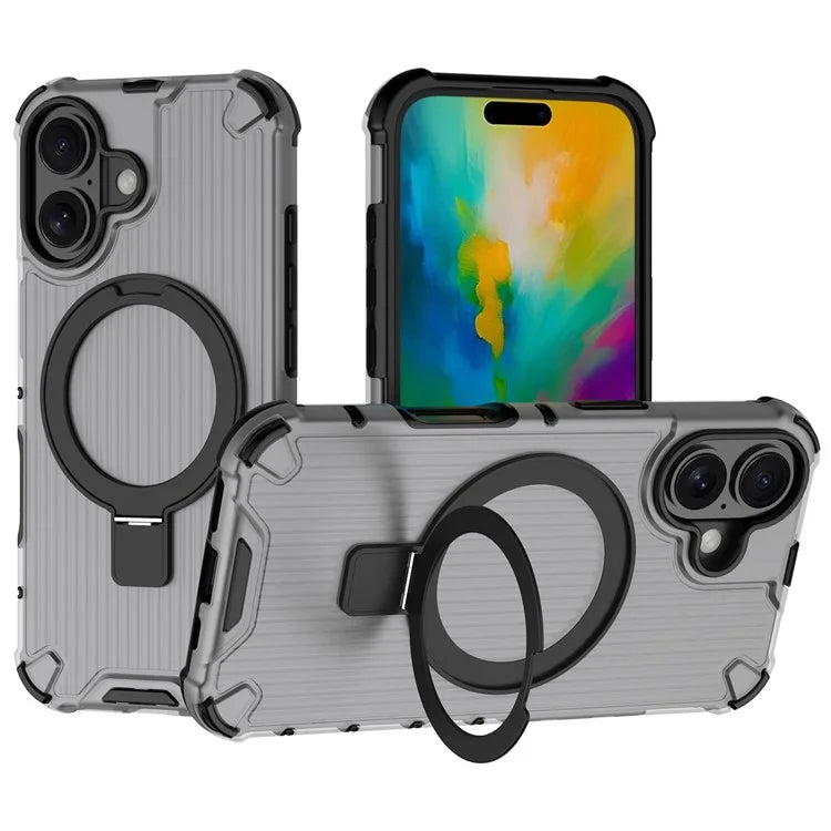 For iPhone 16 Case with Kickstand PC+TPU Phone Cover Compatible with MagSafe