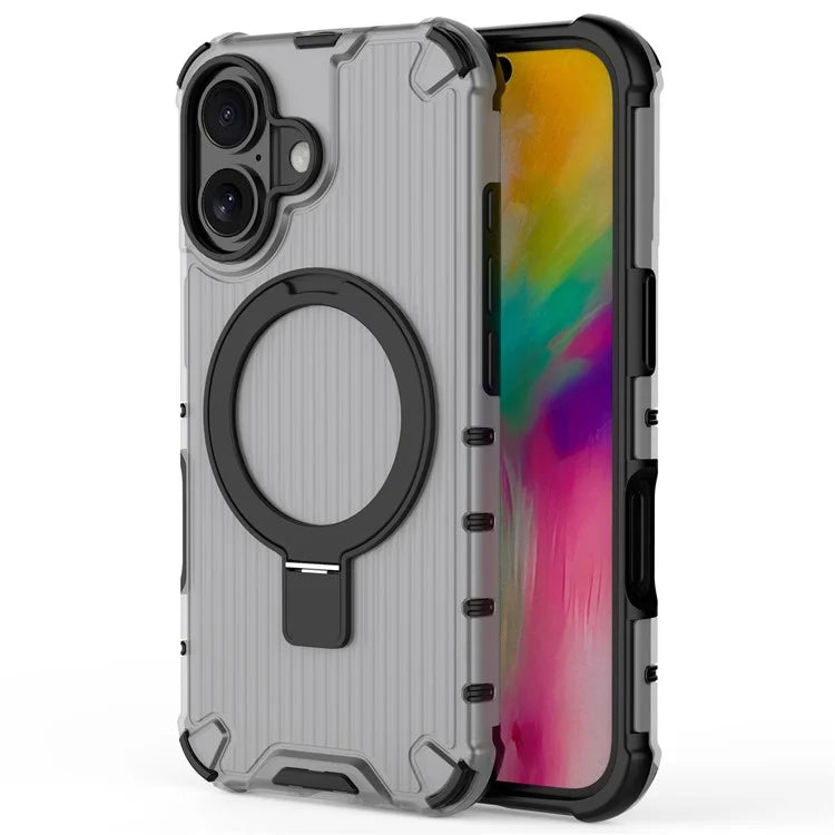 For iPhone 16 Case with Kickstand PC+TPU Phone Cover Compatible with MagSafe