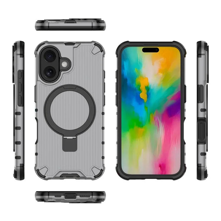 For iPhone 16 Case with Kickstand PC+TPU Phone Cover Compatible with MagSafe