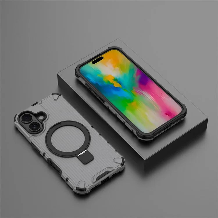 For iPhone 16 Case with Kickstand PC+TPU Phone Cover Compatible with MagSafe