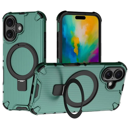 For iPhone 16 Case with Kickstand PC+TPU Phone Cover Compatible with MagSafe