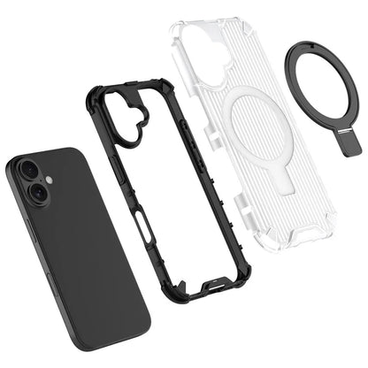 For iPhone 16 Case with Kickstand PC+TPU Phone Cover Compatible with MagSafe
