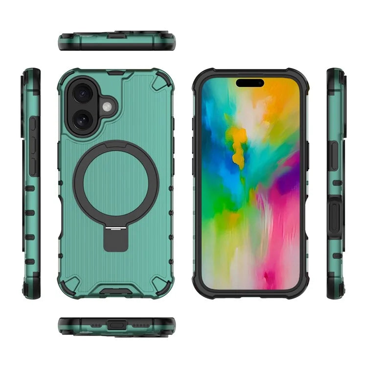 For iPhone 16 Case with Kickstand PC+TPU Phone Cover Compatible with MagSafe