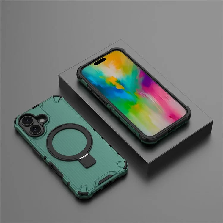 For iPhone 16 Case with Kickstand PC+TPU Phone Cover Compatible with MagSafe