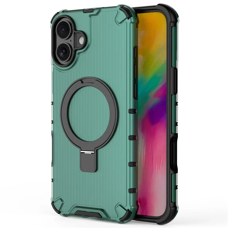 For iPhone 16 Plus Case with Kickstand PC+TPU Phone Cover Compatible with MagSafe