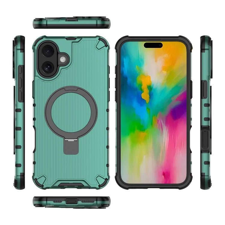 For iPhone 16 Plus Case with Kickstand PC+TPU Phone Cover Compatible with MagSafe