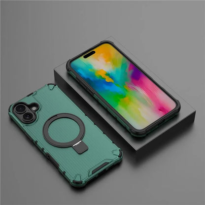 For iPhone 16 Plus Case with Kickstand PC+TPU Phone Cover Compatible with MagSafe