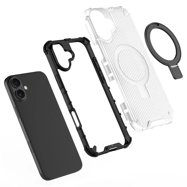 For iPhone 16 Plus Case with Kickstand PC+TPU Phone Cover Compatible with MagSafe