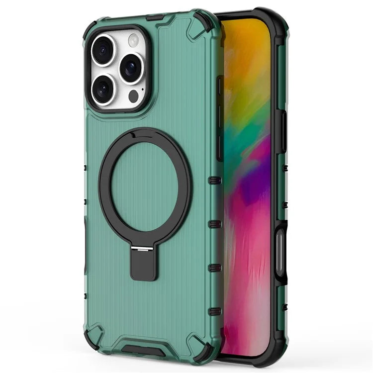For iPhone 16 Pro Case with Kickstand PC+TPU Phone Cover Compatible with MagSafe