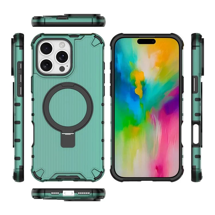 For iPhone 16 Pro Case with Kickstand PC+TPU Phone Cover Compatible with MagSafe