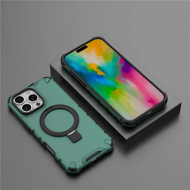 For iPhone 16 Pro Case with Kickstand PC+TPU Phone Cover Compatible with MagSafe