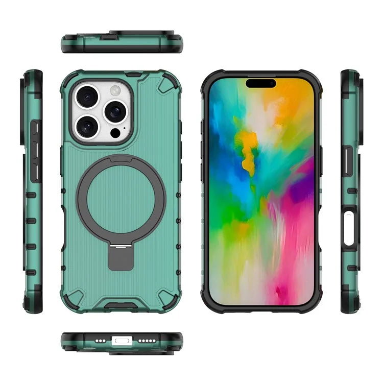 For iPhone 16 Pro Max Case with Kickstand PC+TPU Phone Cover Compatible with MagSafe