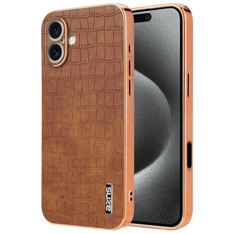 AZNS For iPhone 16 Case Electroplating Crocodile Texture PU+TPU Phone Cover