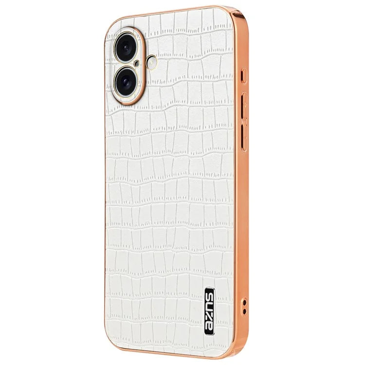 AZNS For iPhone 16 Case Electroplating Crocodile Texture PU+TPU Phone Cover