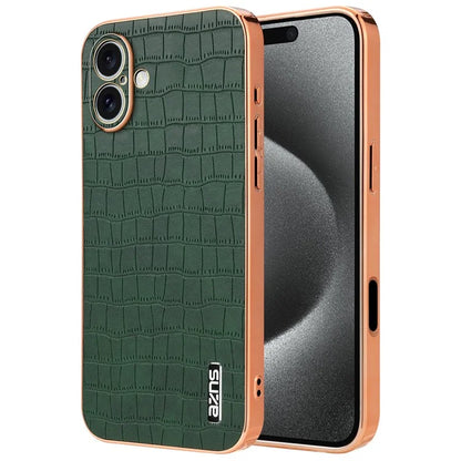 AZNS For iPhone 16 Case Electroplating Crocodile Texture PU+TPU Phone Cover